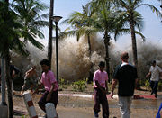 The tsunami caused by the December 26, 2004 earthquake strikes Ao Nang, Thailand.