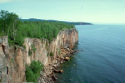Palisade Head on Lake Superior formed from a Precambrian rhyolitic lava flow.