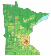 A map of Minnesota's population density.