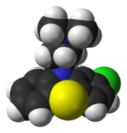 Molecule of chlorpromazine, which revolutionized treatment of schizophrenia in the 1950s.