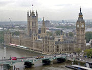 The Palace of Westminster, the seat of the Parliament of the United Kingdom.