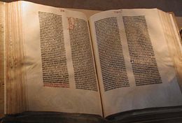 This Gutenberg Bible is displayed by the United States Library of Congress.