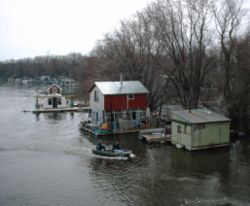 Community of boathouses on the Mississippi River in Winona, MN (2006)