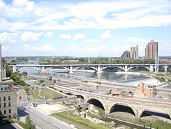 The Stone Arch Bridge, the Third Avenue Bridge, and the Hennepin Avenue Bridge, in Minneapolis, MN (2004)