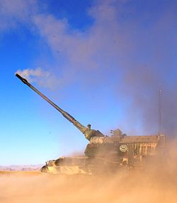 Dutch army PzH 2000 firing on Taliban in Chura. June 16, 2007. Photo by David Axe.