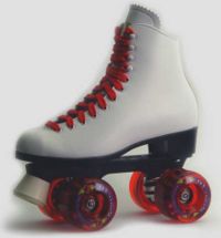 The classic (pre-inline) "quad" roller skate design of four wheels in a rectangular pattern.
