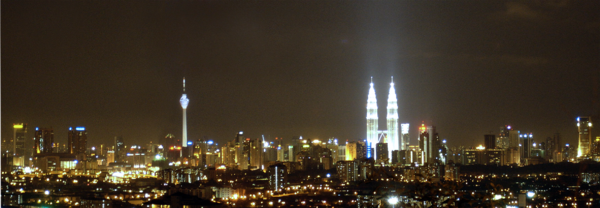 The skyline of Kuala Lumpur at night.