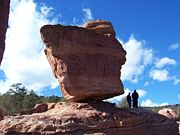 Balanced Rock stands in Garden of the Gods park in Colorado Springs, CO.