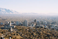 Downtown Salt Lake City and the surrounding suburbs