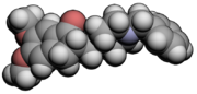 3d molecular spacefill of donepezil, an acetylcholinesterase inhibitor used in the treatment of AD symptoms