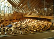 The debating chamber of the Scottish Parliament Building