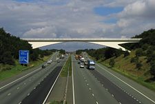 The M1 motorway heading south towards junction 37 at Barnsley, South Yorkshire.