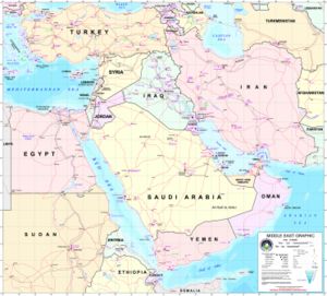 Political & transportation map of the Middle East today