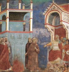 St. Francis before the Sultan - the trial by fire (fresco attributed to Giotto)