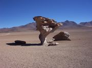 A rock formation in the Altiplano, Bolivia sculpted by wind erosion.