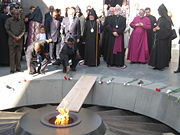 Catholicos Karekin II and Archbishop Rowan Williams at the Armenian Genocide memorial in Yerevan.