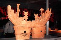 A clay haniwa model of a ship, from Japan's Kofun period (250–538)