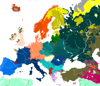 Linguistic map of Europe (simplified).