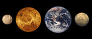 The inner planets. From left to right: Mercury, Venus, Earth, and Mars (sizes to scale)