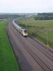 A Eurostar on High Speed 1 going through the Medway Towns