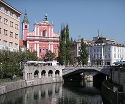 Triple Bridge above the Ljubljanica River and Prešeren Square