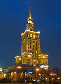 The Warsaw Palace of Culture and Science, a prominent example of Soviet neoclassical architecture in the Poland