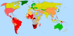 World map showing the Gini coefficient, a measure of income inequality.