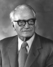 United States senator Barry Goldwater in Horn-rimmed glasses.