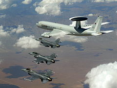 NATO E-3A flying with US F-16s in a NATO exercise.