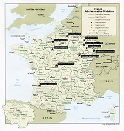 Map of Major USAF bases in France before Charles de Gaulle's 1966 withdrawal from NATO military integrated command.