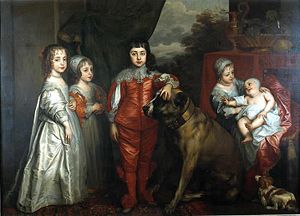 Painting of Charles I's children. The future Charles II is depicted at centre, stroking the dog