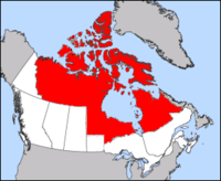 The remaining parts of Northwest Territories are highlighted in red, after the 1905 boundary changes.