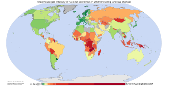 Greenhouse gas intensity in 2000 including land-use change