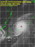 Typhoon Saomai as Super Typhoon 08W from the JTWC shortly after reaching its peak intensity.