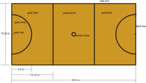 Diagram of a netball court.