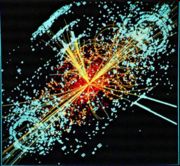 A simulated event in the CMS detector of the Large Hadron Collider, featuring the appearance of the Higgs boson.