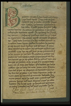 The opening page of the Laud Manuscript.  The scribal hand is the copyist's work rather than either the First or Second continuation scribes.