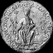 A coin struck by rebelling forces during the Anarchy showing Matilda as sovereign.