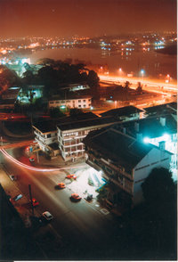 The Plateau and the Ébrié Lagoon at night, as seen from the Pyramide.