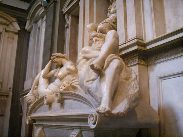 Image:Cappelle Medicee, sagrestia nuova tomba di lorenzo 3 l'alba e il crepuscolo (Michelangelo).JPG
