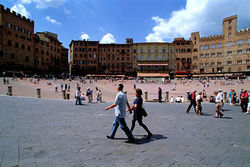 View of the Piazza del Campo, where the Palio is run.
