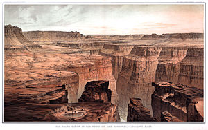 "Foot of Toroweap Looking East" by William H. Holmes (1882). Artwork such as this was used to popularize the Grand Canyon area.
