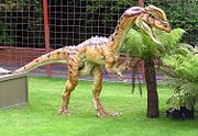 Dilophosaurus animatronic model at Combe Martin Wildlife and Dinosaur Park, North Devon, England