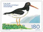 A 1977 stamp from the Faroe Islands depicting the Tjaldur