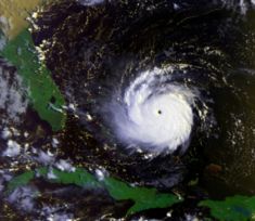Hurricane Andrew approaching the Bahamas and Florida as a Category 5 hurricane