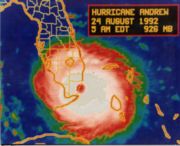 Infrared image of Andrew making landfall in Florida