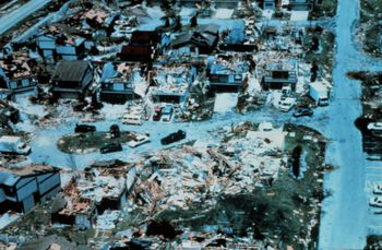 The aftermath of Hurricane Andrew in Homestead, Florida.