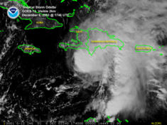 Tropical Storm Odette approaching Hispaniola on December 6, 2003