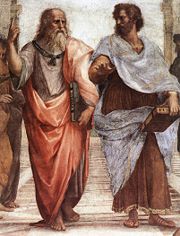 Plato (left) and Aristotle (right), from a detail of The School of Athens, a fresco by Raphael. Plato's Republic and Aristotle's Politics secured the two Greek philosophers as two of the most influential political philosophers.