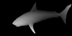 The shark figure in this depth map is drawn with a smooth gradient.